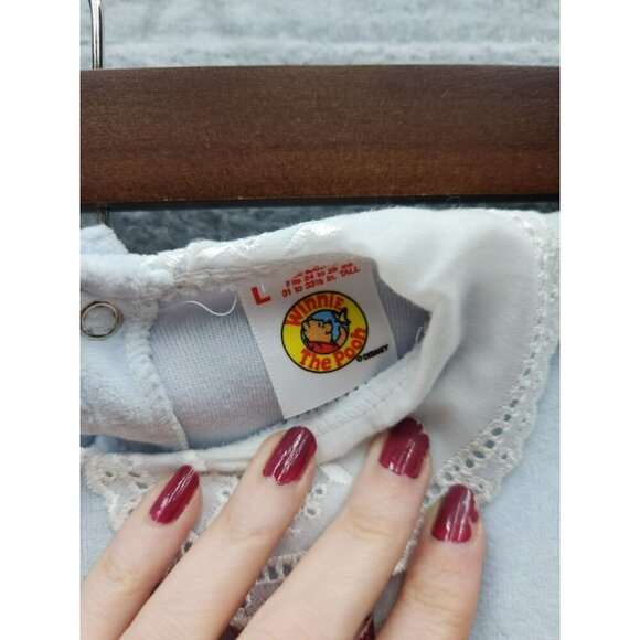 VTG Winnie The Pooh Infant Girls Blue Velour Onesie 24M With Embroidered Floral - Picture 4 of 8